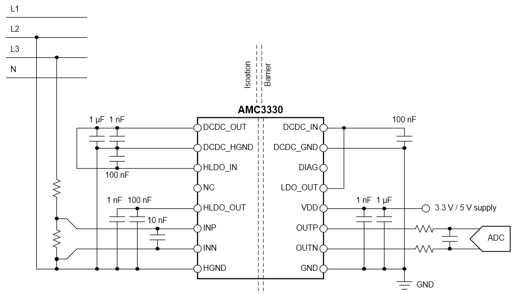  Der AMC3330 isolierte Verst?rker mit einem internen DC/DC-Wandler.