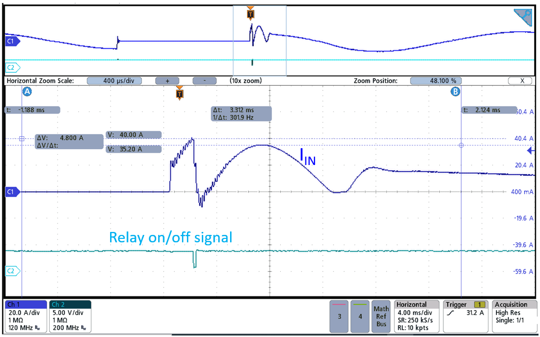  繼電器開啟和關閉瞬間的放大圖 6。
