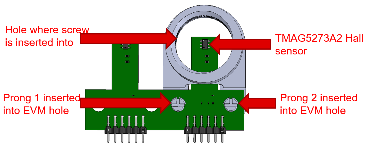 TMAG5328 Top View of EVM Connection to
                    Base of Attachment