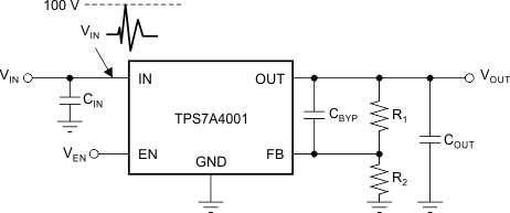 TPS7A4001 Typical Application Schematic TPS7A4001 frontpg_typ_app_bvs162.gif