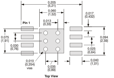 THS3122 THS3125 DGN PowerPAD PCB Etch
and Via Pattern THS3122 THS3125 ai_dgn_ppad_etch_los382.gif