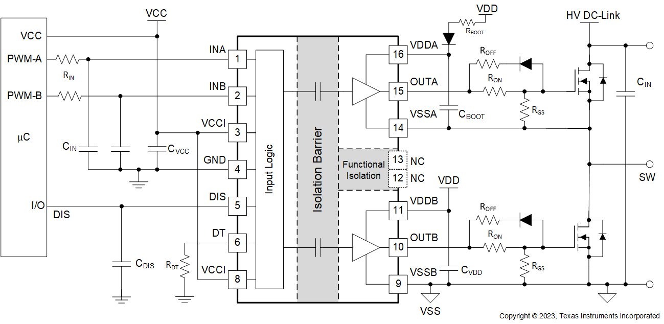 UCC21330-Q1 Typical
          Application Schematic