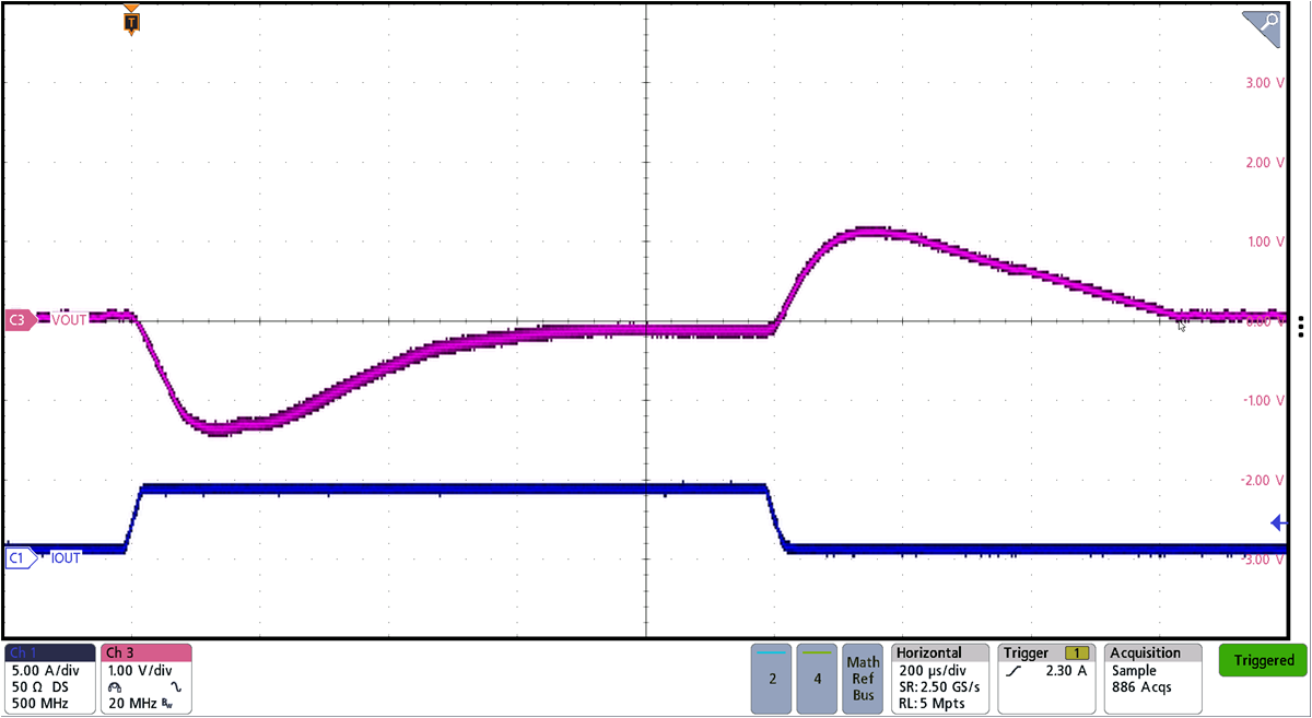 BQ25858-Q1 BQ25858B-Q1 Forward Mode 36V
Transient Reponse with 20Vin BQ25858-Q1 BQ25858B-Q1 Forward Mode 36V
Transient Reponse with 20Vin