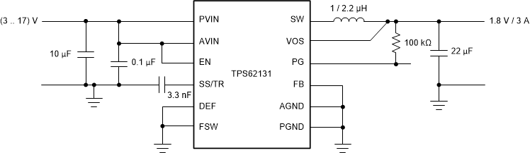 Typical TPS62130 Application Circuit GUID-7E402A23-BDA4-4067-BAE4-EF5CC6459E18-low.gif
