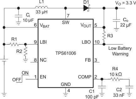TPS61000 TPS61001 TPS61002 TPS61003 TPS61004 TPS61005 TPS61006 TPS61007 Typical Application Circuit for Fixed Output
Voltage Options TPS61000 TPS61001 TPS61002 TPS61003 TPS61004 TPS61005 TPS61006 TPS61007 A9RC9E1.gif