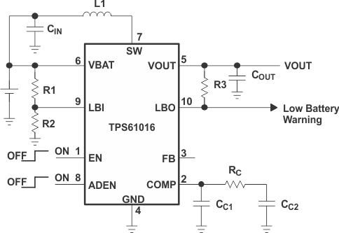 TPS61010 TPS61011 TPS61012 TPS61013 TPS61014 TPS61015 TPS61016 Simplified Application Circuit TPS61010 TPS61011 TPS61012 TPS61013 TPS61014 TPS61015 TPS61016 simpschem_LVS314.gif