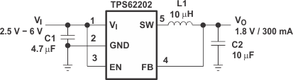 TPS62200 TPS62201 TPS62202 TPS62203 TPS62204 TPS62205 TPS62207 TPS62208 Typical Application Schematic TPS62200 TPS62201 TPS62202 TPS62203 TPS62204 TPS62205 TPS62207 TPS62208 ta_output_lvs417.gif