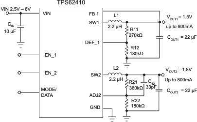 TPS62410 Typical Application Schematic TPS62410 sch_lvs737.gif