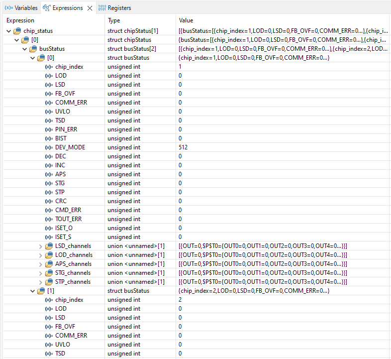  Expanded Example of Watching
                    Expression chip_status Without Errors