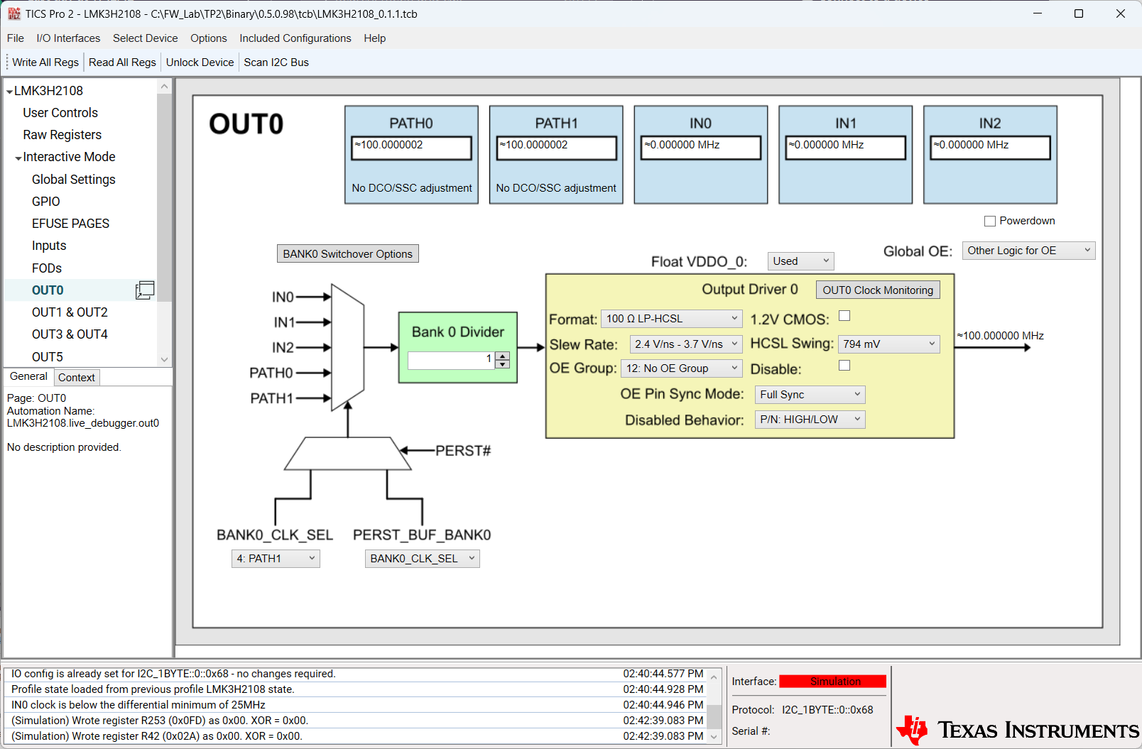 LMK3H2108EVM OUT0 Page