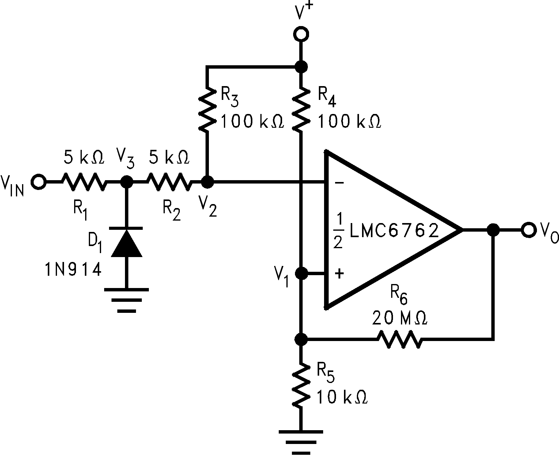 LMC6762 Typical Application - Zero
                        Crossing Detector