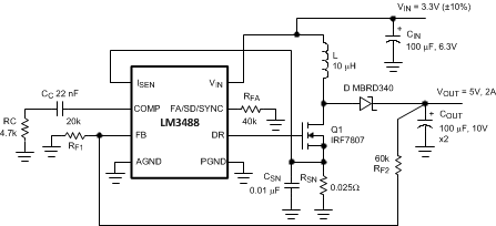 LM3488, Boost Converter, DC-DC Converter, Step-up converter, Schematic,
				Automotive LM3488 LM3488-Q1 LM3488_Boost_Schematic.gif