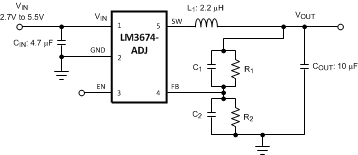 LM3674 Typical Application Circuit for Adjustable
Voltage Option LM3674 20167230.gif