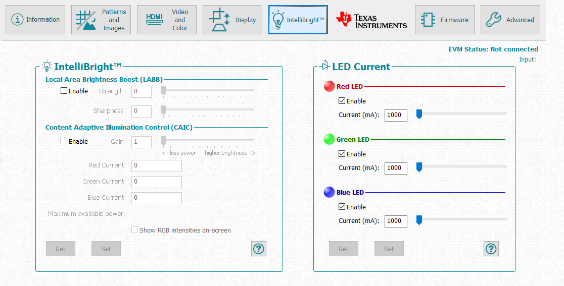  0.33 1080p (DLP3310) EVM PC 工具 DLP IntelliBright 算法屏幕
