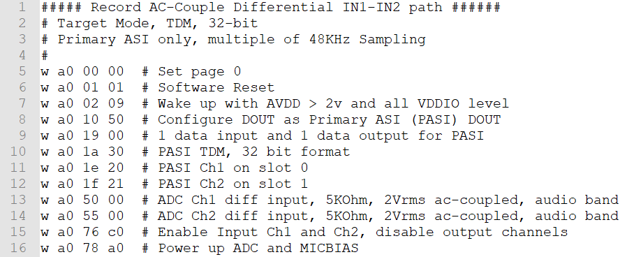  差分交流耦合寄存器設置