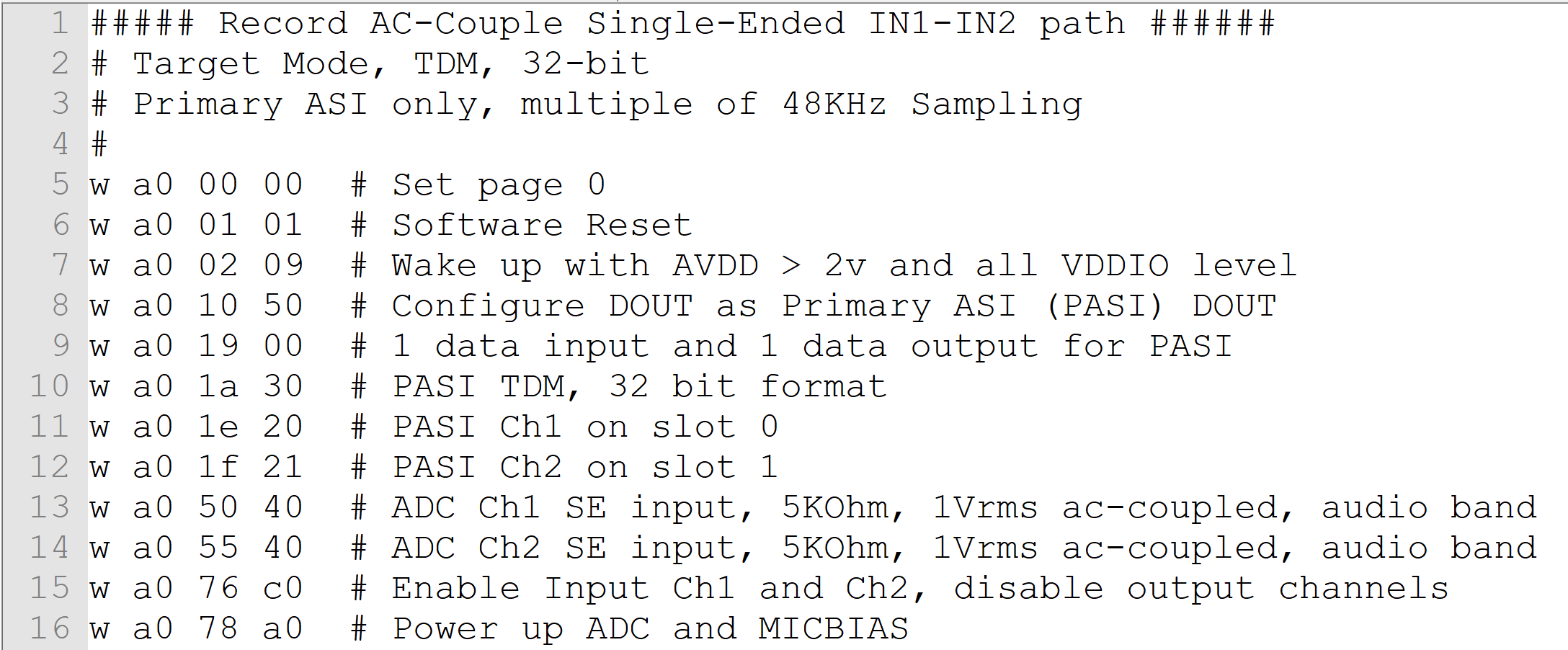  單端交流耦合寄存器設置