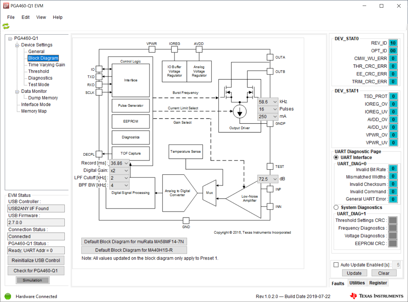 PGA460, MSPM0  PGA460-Q1 EVM GUI