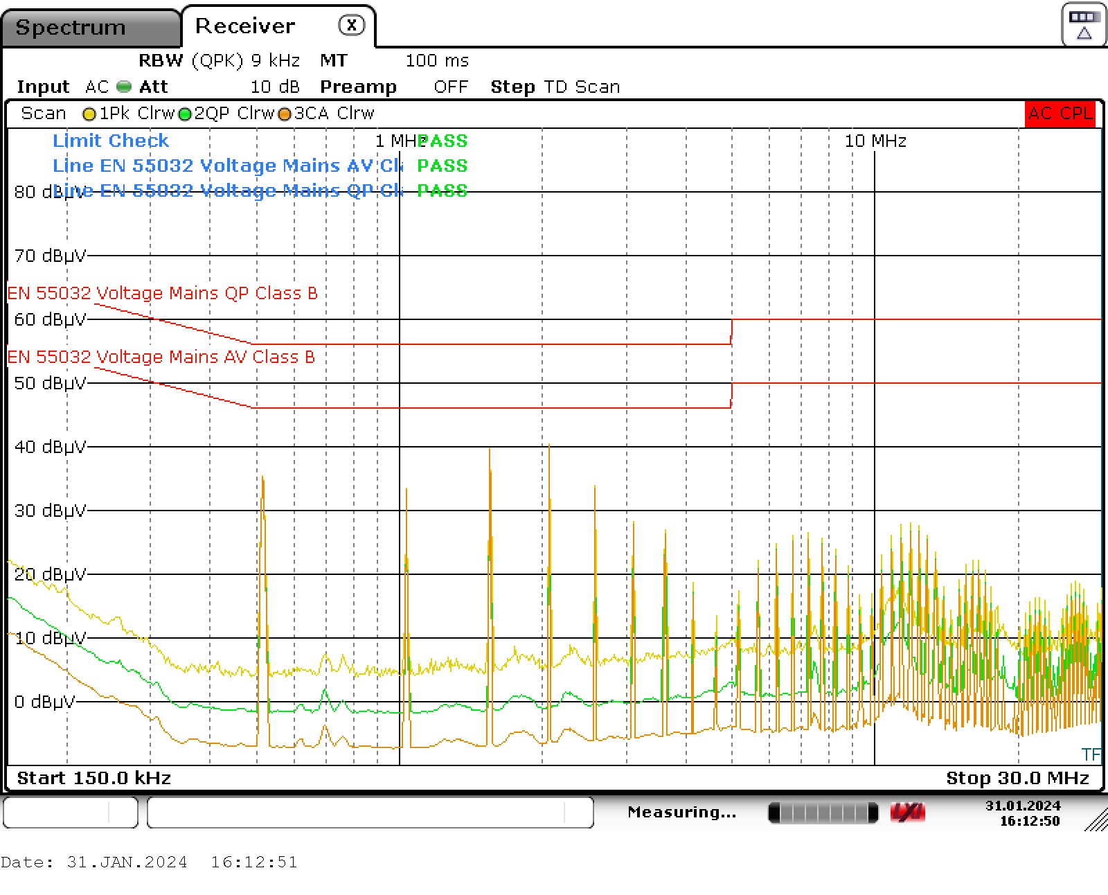  使用電感器濾波器時(shí)的 TPS543820 傳導(dǎo) EMI 結(jié)果