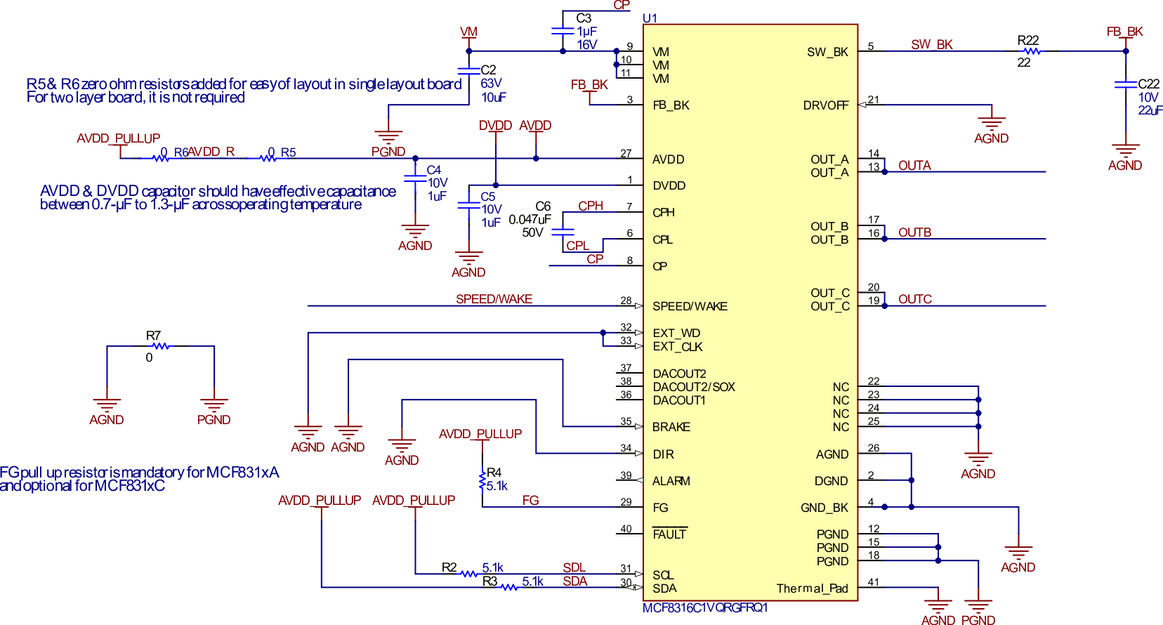  兩個(gè)接地平面（AGND 和 PGND）的 PCB 原理圖