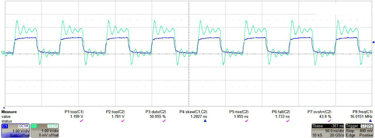  TXB0304，1.2V 至 1.8V 轉換，使用 9 英寸輸出布線