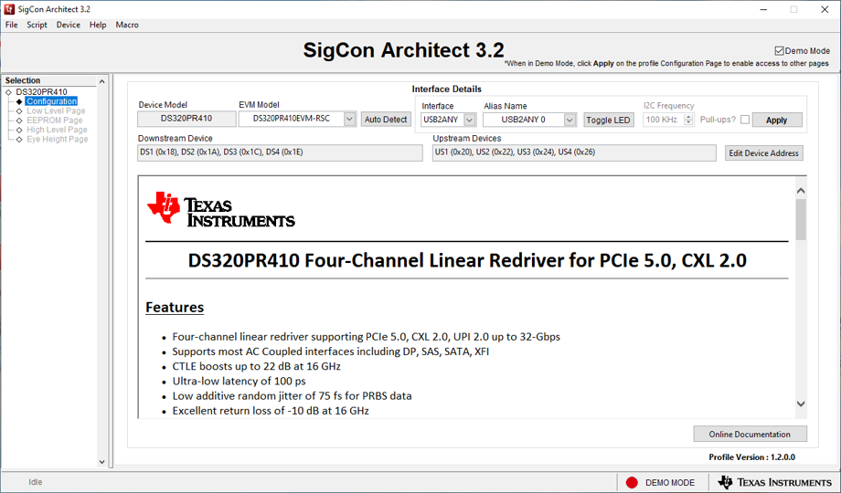  DS320PR410 GUI 演示模式