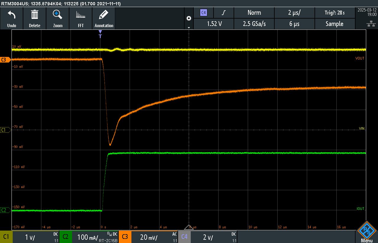 使用 SMA 連接的 TLV773 負載瞬態