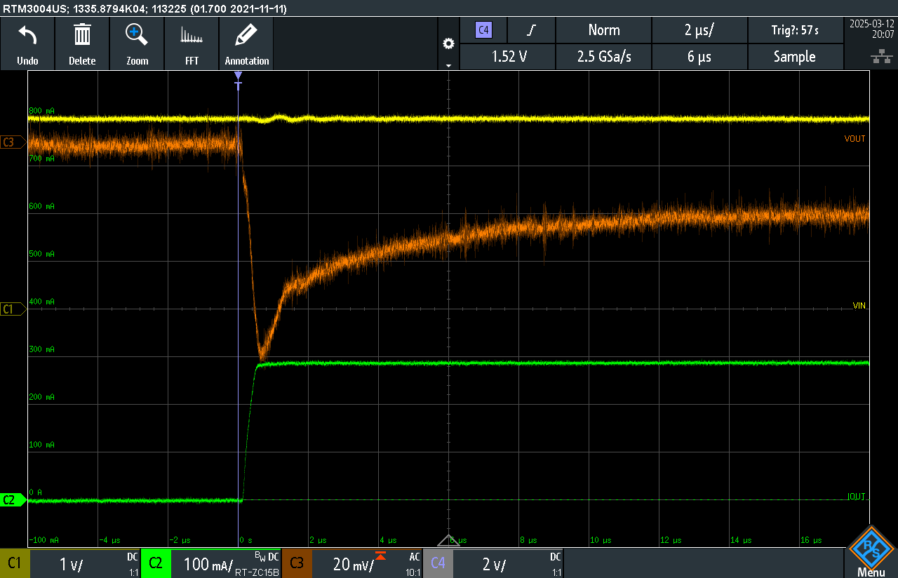  采用鱷魚接地夾連接的 TLV773 負載瞬態