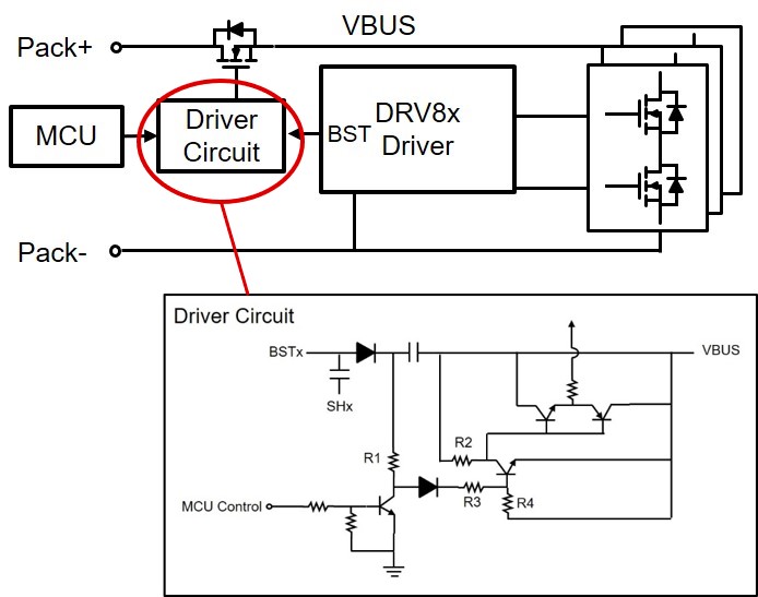  通過電機驅動器 IC（集成自舉結構）實現 7MOS 控制