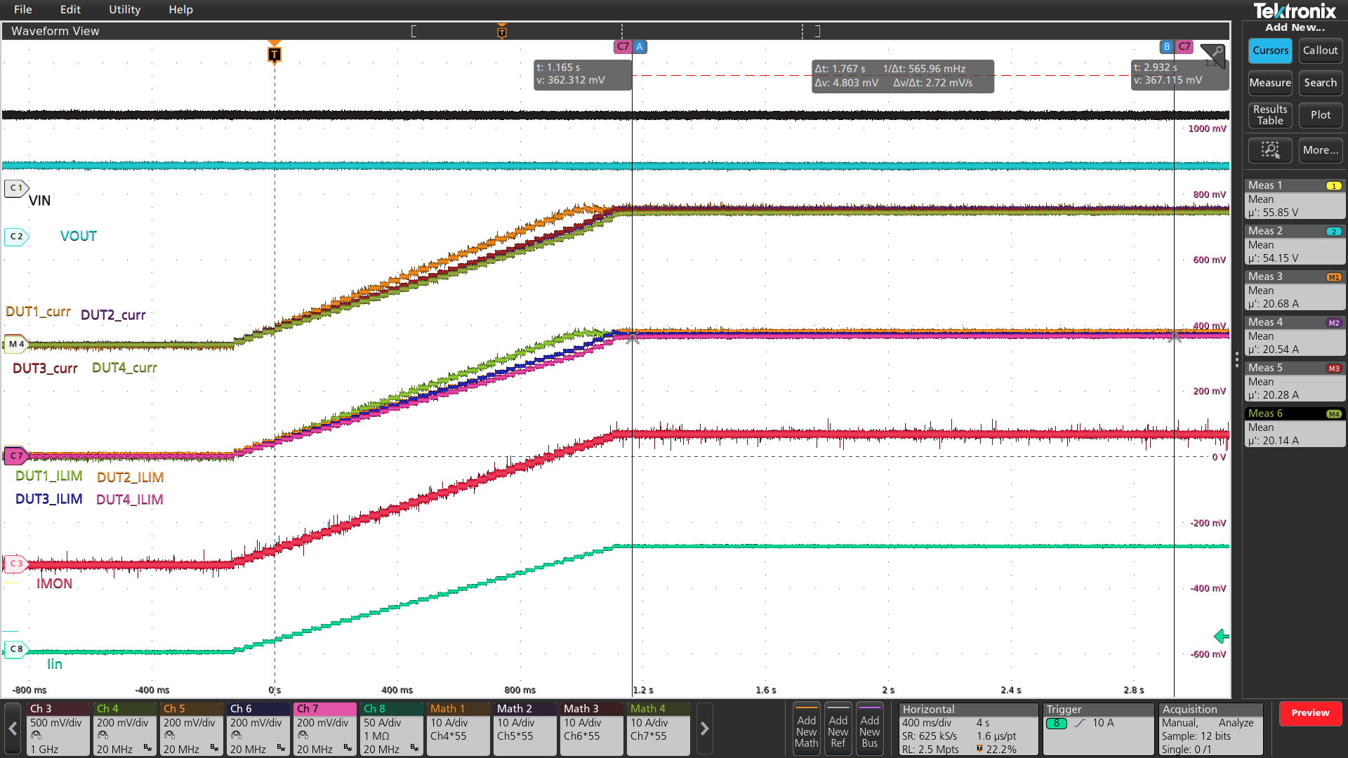  4 個具有 ACS 的 TPS1685 電子保險絲之間的均流