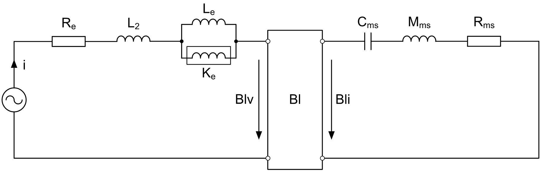 TAS5825M 揚聲器的典型機電模型