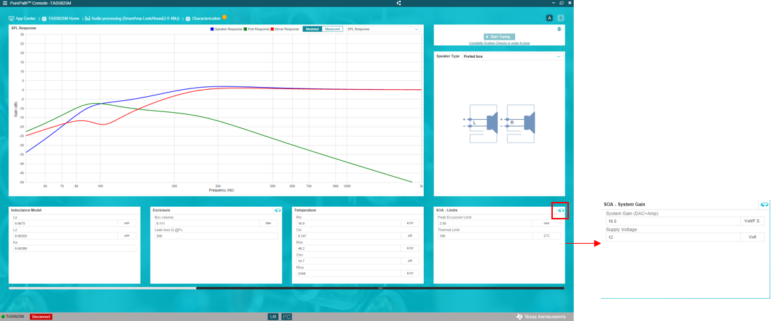 TAS5825M 特性表達視圖中的 SOA 設(shè)置