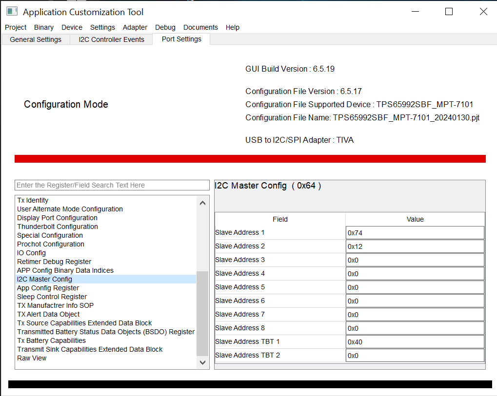  I2C 控制器配置上的 TPS65992S GUI 設(shè)置