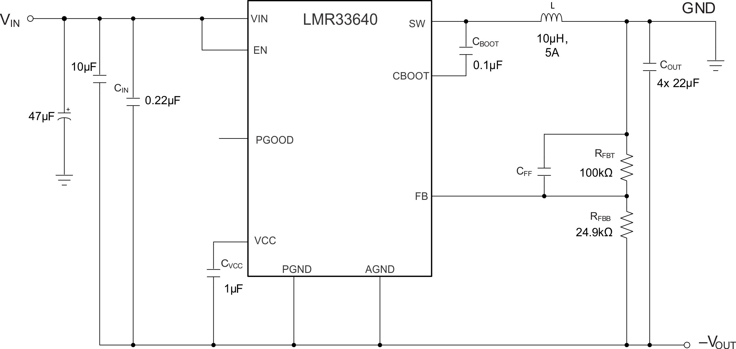  基于 LMR33640 的逆變器降壓/升壓轉換器