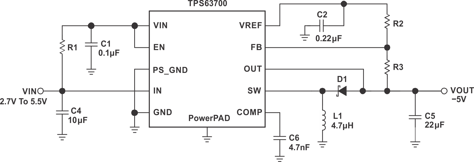  TPS63700 的典型應用電路