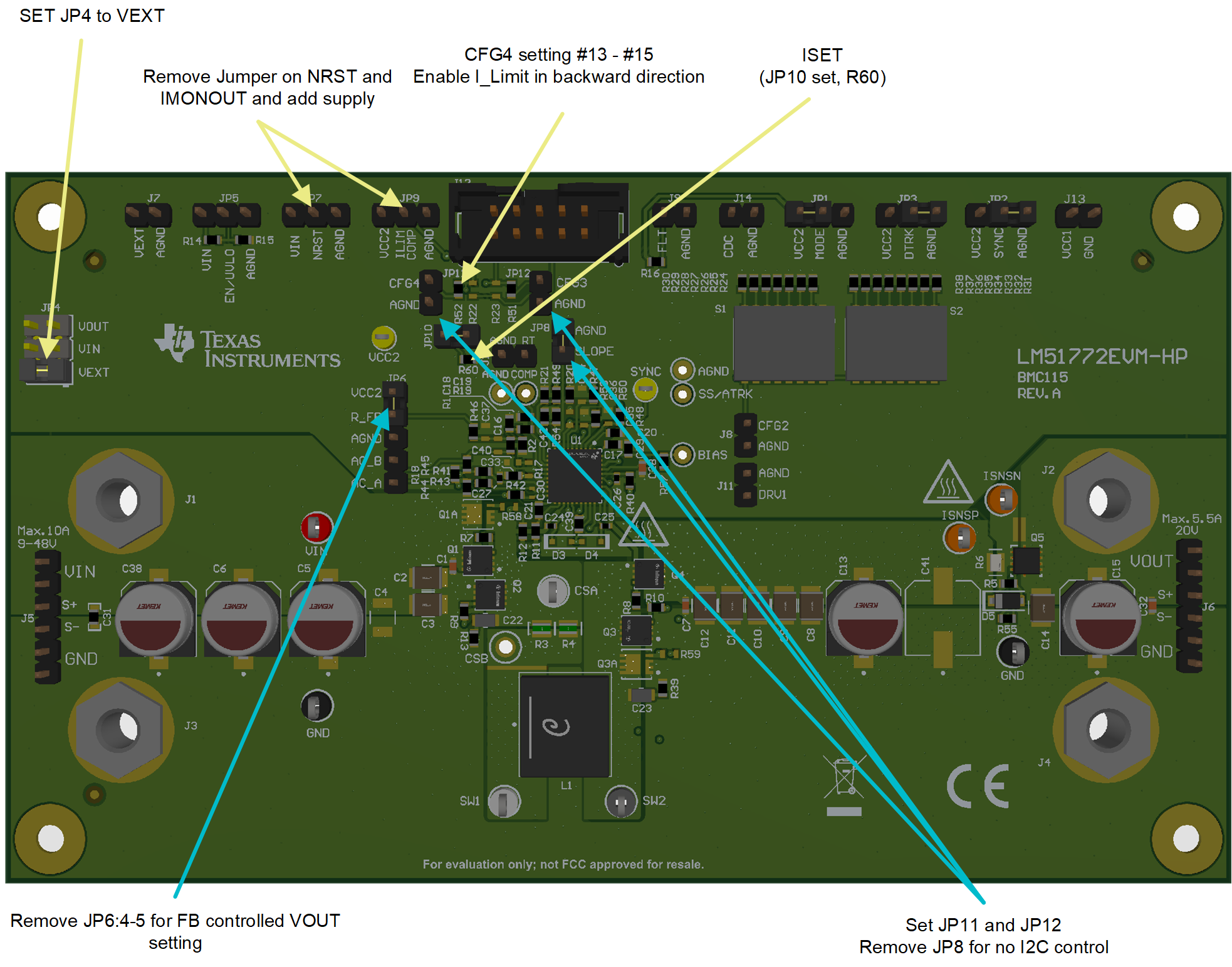  用于不使用 I2C 的備用操作的 EVM 設置和控制元件