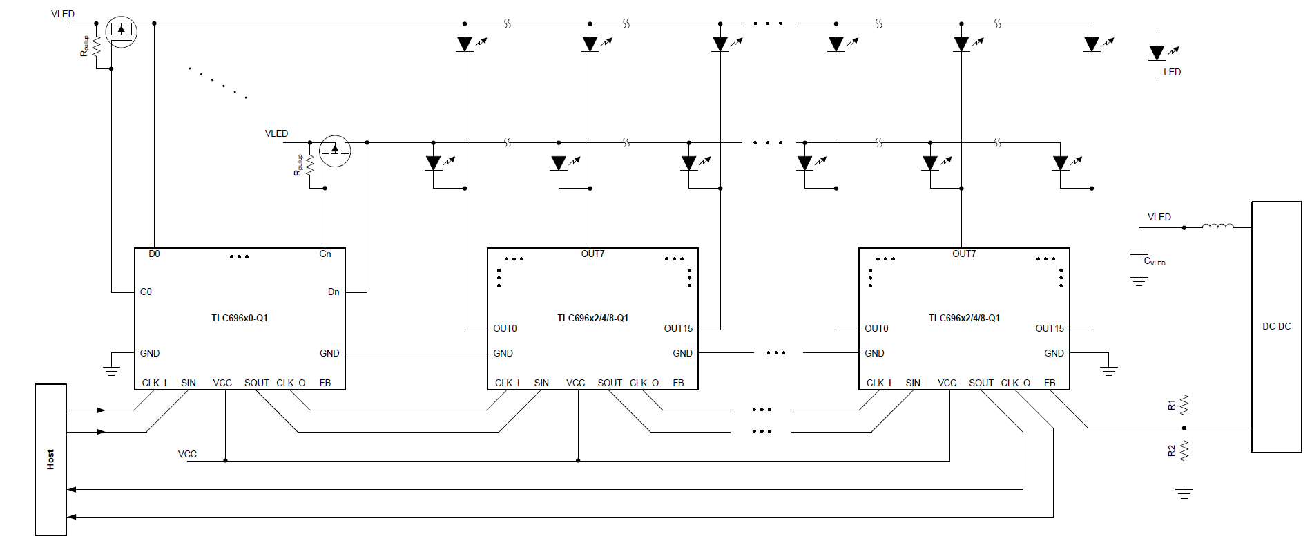  時(shí)分多路復(fù)用方案下的 TLC696x2/4/8-Q1 CCSI 連接