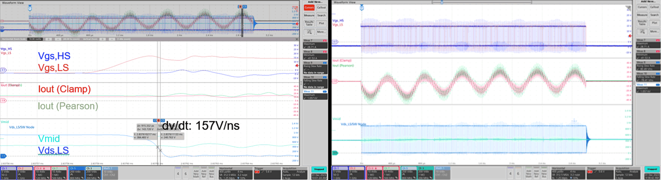 UCC5880-Q1 使用 100 個連續逆變器正弦周期的UCC5881-Q1
                    關斷 CMTI 沖擊測量 (157V/ns)