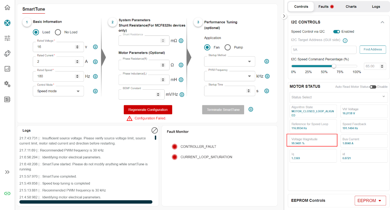  SmartTune 配置失敗和 CURRENT_LOOP_SATURATION