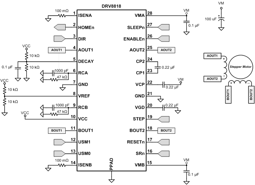 DRV8818 Typical Application Schematic