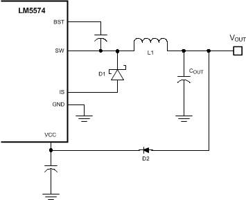 LM5574 Vcc Bias From Vout for 8V < Vout <
                    14V