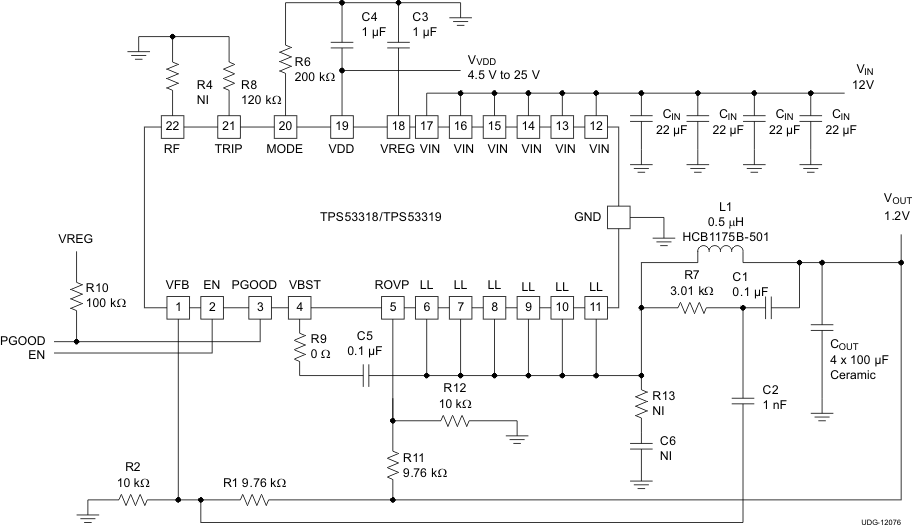 TPS53318 TPS53319 典型應用電路（冗余 OVP 啟用）