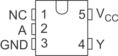 SN74LV1T04 DCK 或 DBV 封裝，5 引腳 SC70 或 SOT-23（頂視圖）