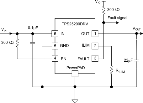 TPS25200 過壓和過流保護器 - 典型應用原理圖