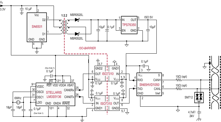 ISO7310C ISO7310FC Isolated CAN
Interface ISO7310C ISO7310FC typical_circuit_sllei8.gif