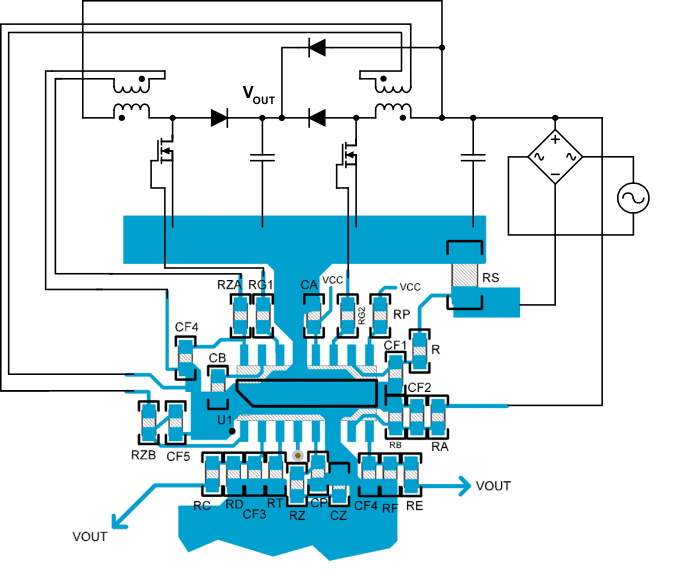 UCC28063A Recommended PCB
Layout UCC28063A pcbrecommendedlayhout_slusao7.gif