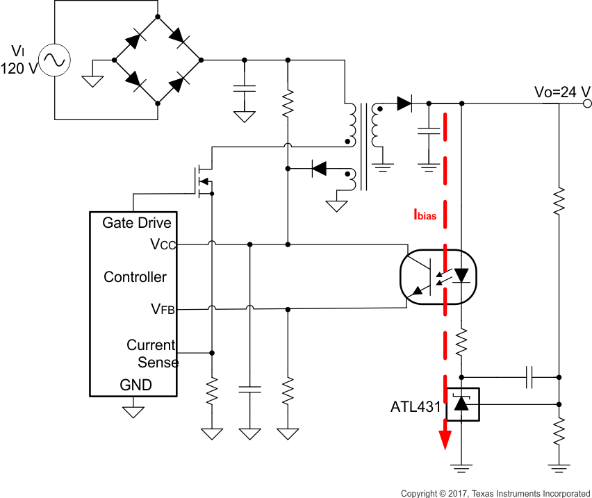 ATL431 ATL432 使用 ATL43x 作為電壓轉換器基準和誤差放大器的、具有隔離功能的反激式電源