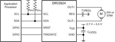 DRV2624 I2C 控制（含可選的外部觸發器）