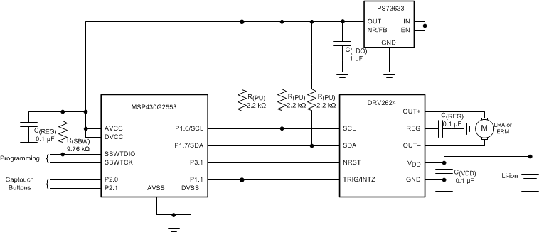 DRV2624 有中斷引腳的典型應用原理圖