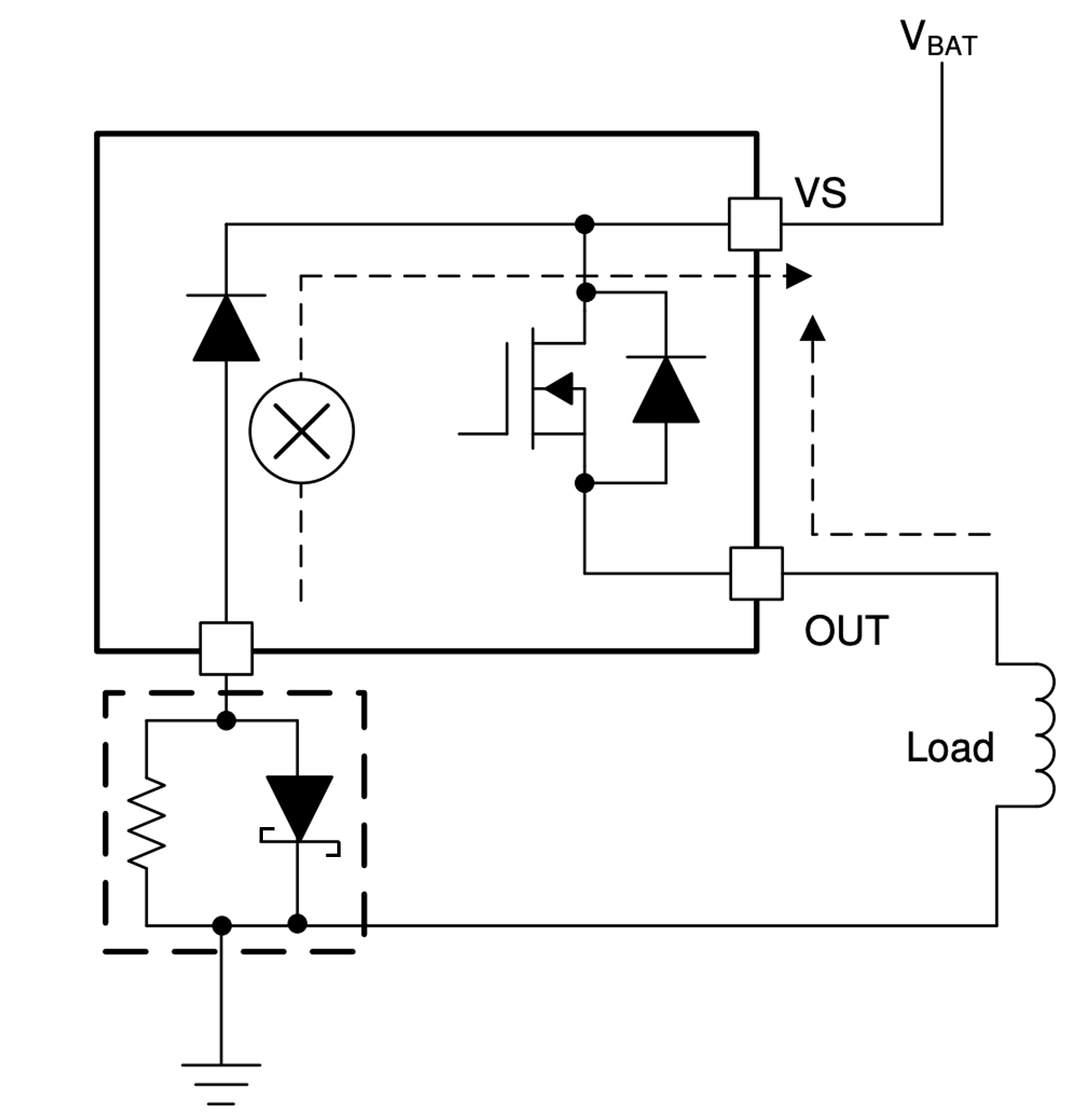 TPS4H160-Q1 反向電流外部保護方法 2