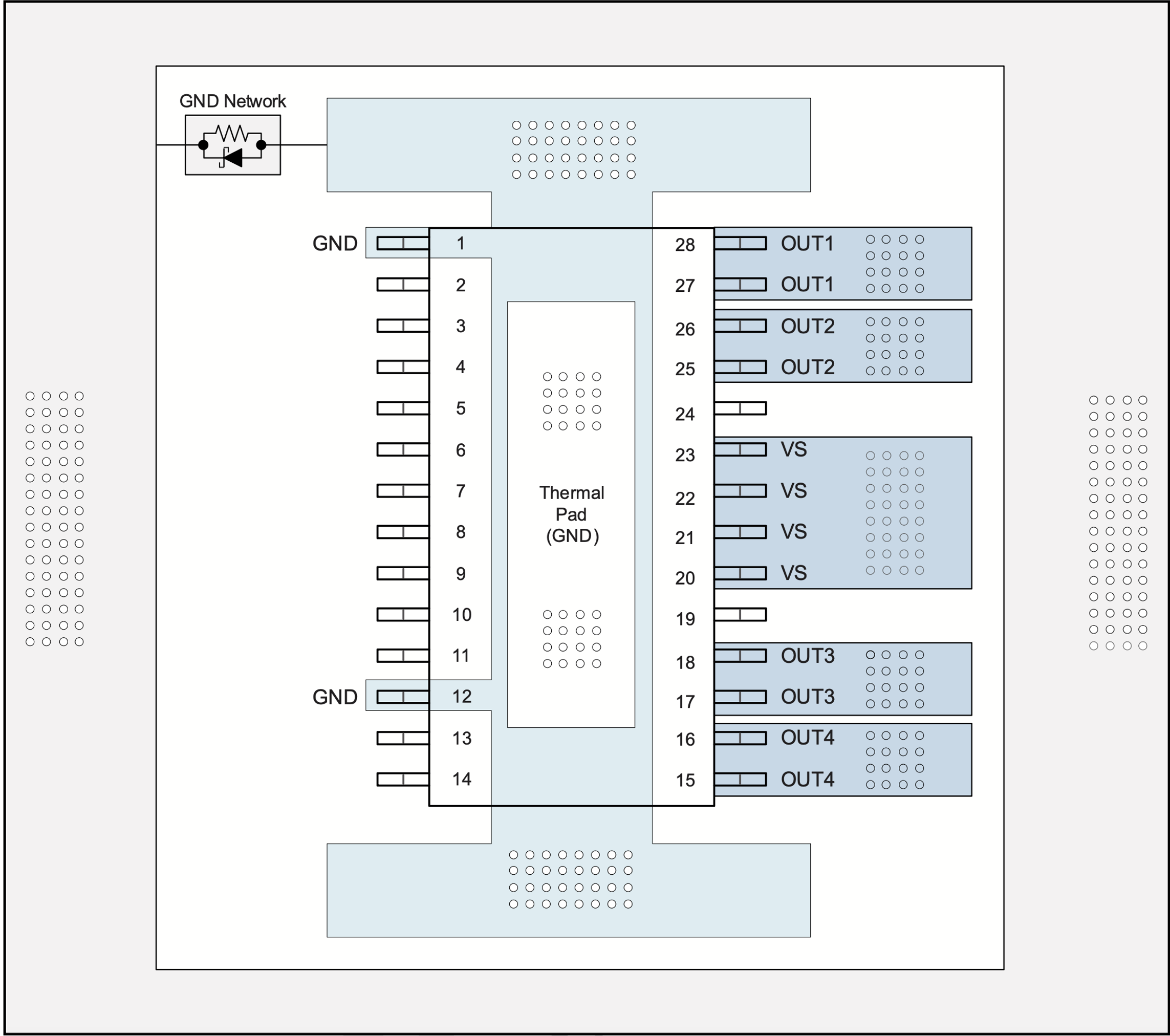TPS4H160-Q1 有接地網絡的布局示例